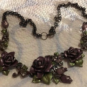 Vintage Purple and Green Flower Necklace